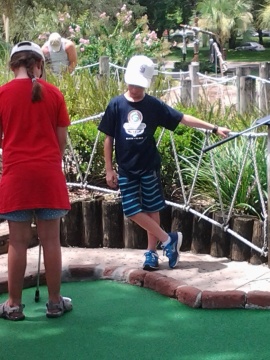 Relaxing at Pirates Cove mini-golf